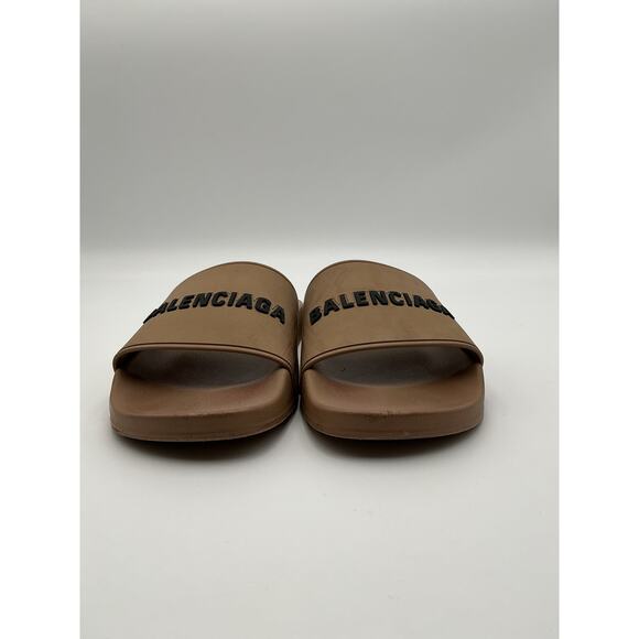 Balenciaga Logo Beige Rubber Slide Sandals Size 11 - Picture 3 of 6